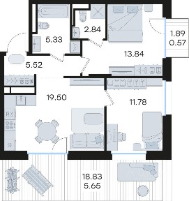 Продается 2-комн. квартира, 65,03 м²