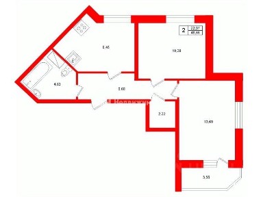 Сдается 2-комн. квартира, 48,66 м²