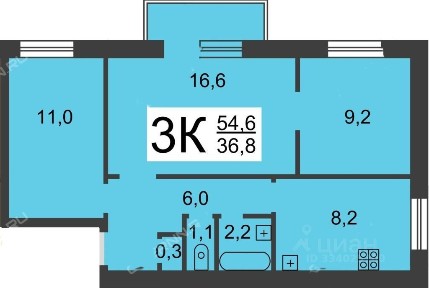Продается 3-комн. квартира, 54,3 м²