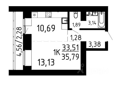 Продается 1-комн. квартира, 35,79 м²
