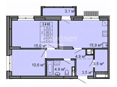 Продается 2-комн. квартира, 58,3 м²