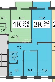 Продается 3-комн. квартира, 58,6 м²