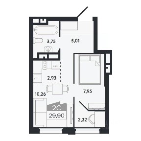 Продается 2-комн. квартира, 29,9 м²