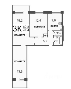 Продается 3-комн. квартира, 60,8 м²