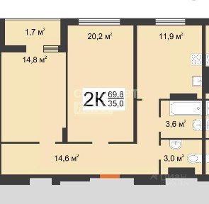 Продается 2-комн. квартира, 67,1 м²