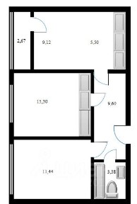 Продается 2-комн. квартира, 55,3 м²
