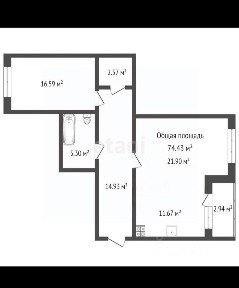 Продается 2-комн. квартира, 73,7 м²