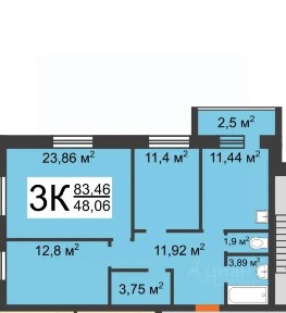Продается 3-комн. квартира, 83,46 м²