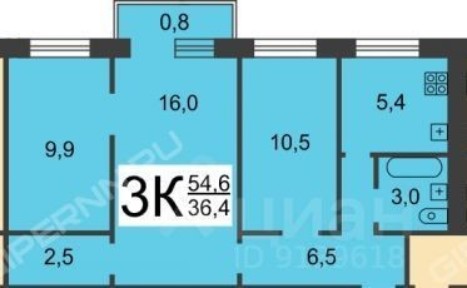 Продается 3-комн. квартира, 54,6 м²