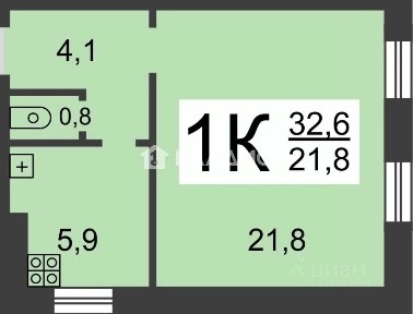Продается 1-комн. квартира, 32,6 м²