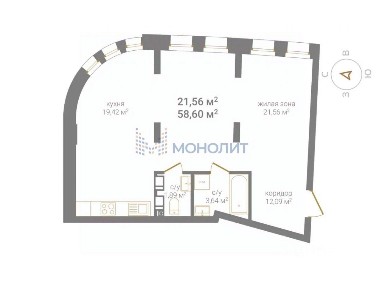 Продается 2-комн. квартира, 58,6 м²