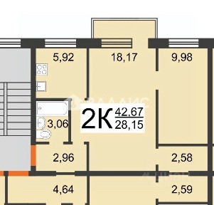 Продается 2-комн. квартира, 42 м²