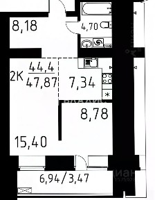 Продается 2-комн. квартира, 47,87 м²