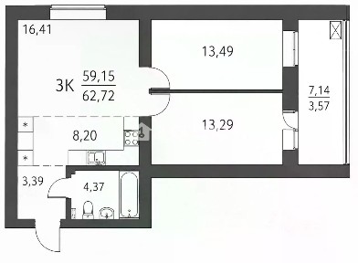 Продается 3-комн. квартира, 62,7 м²