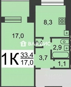 Продается 1-комн. квартира, 33,3 м²