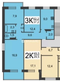 Продается 3-комн. квартира, 62,2 м²