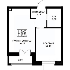 Продается 1-комн. квартира, 37,53 м²