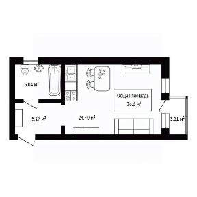 Продается студия, 36,6 м²