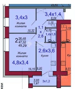 Продается 2-комн. квартира, 51,2 м²