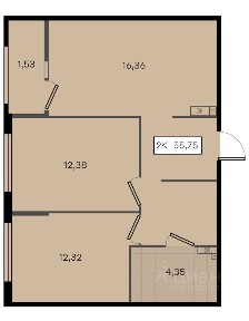 Продается 2-комн. квартира, 55,75 м²
