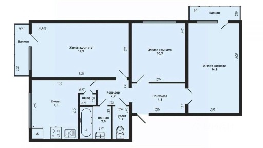 Продается 3-комн. квартира, 58,5 м²