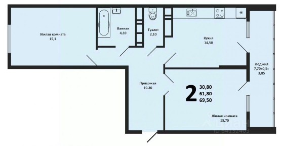 Продается 2-комн. квартира, 61,8 м²