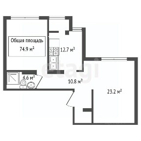 Продается 2-комн. квартира, 74,9 м²