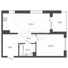 Продается 1-комн. квартира, 49,8 м²
