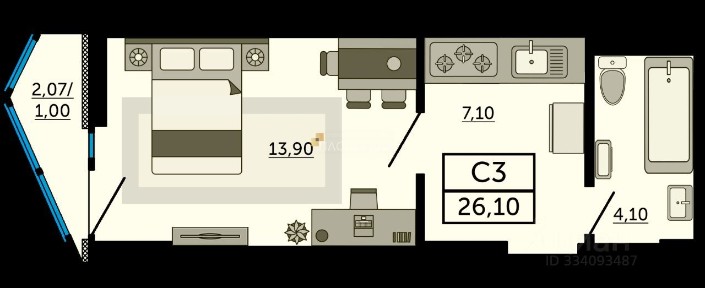 Продается студия, 26 м²