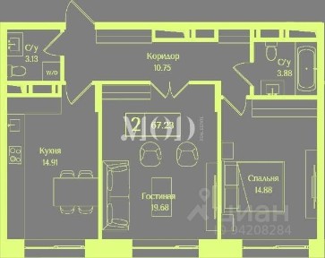 Продается 2-комн. квартира, 67,2 м²
