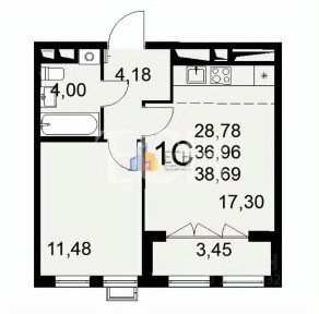 Продается 1-комн. квартира, 38,69 м²