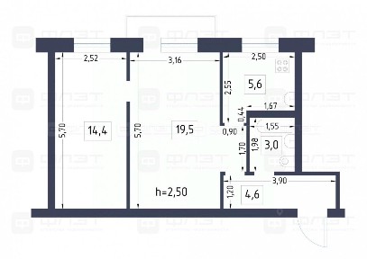 Продается 2-комн. квартира, 55 м²
