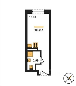 Продается апартаменты-студия, 16,82 м²