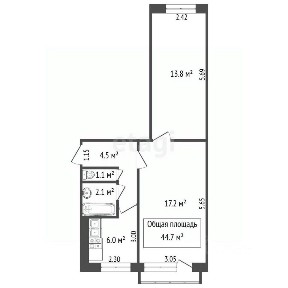 Продается 2-комн. квартира, 44,7 м²
