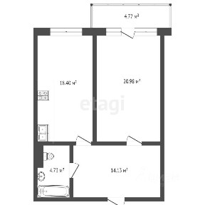 Продается 1-комн. квартира, 59,4 м²