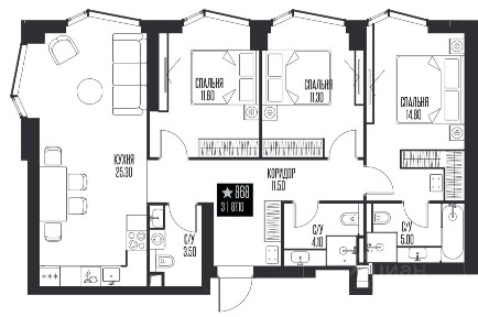 Продается 3-комн. квартира, 87,1 м²