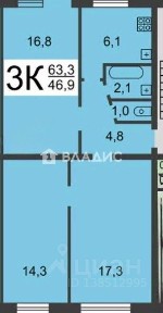 Продается 3-комн. квартира, 61,1 м²