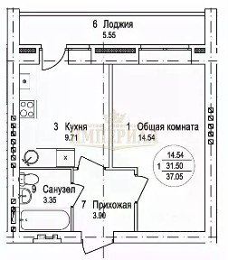 Продается 1-комн. квартира, 37,05 м²