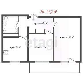 Продается 2-комн. квартира, 42,7 м²