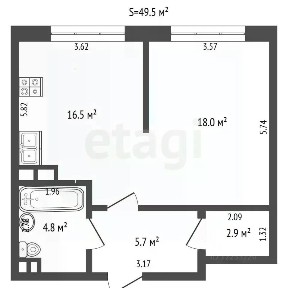 Продается апартаменты-студия, 49,5 м²