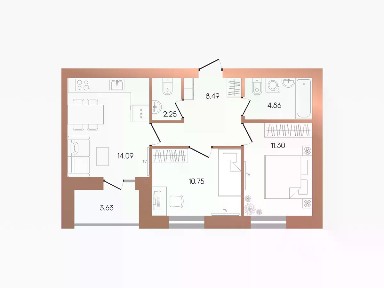 Продается 2-комн. квартира, 53,55 м²