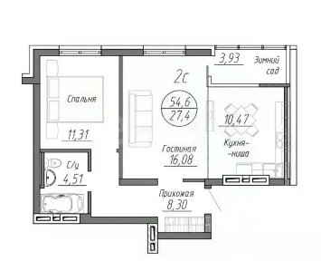 Продается 2-комн. квартира, 55 м²