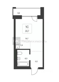 Продается студия, 28,7 м²