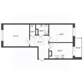 Продается 2-комн. квартира, 55,54 м²