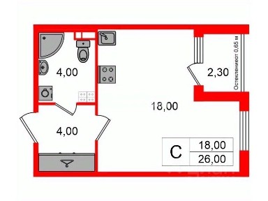 Продается студия, 26 м²