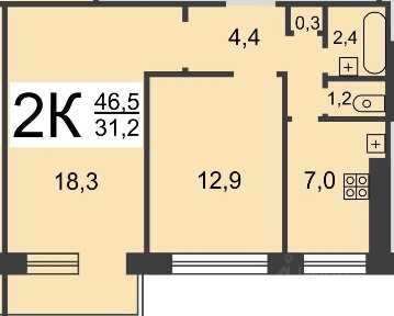 Сдается 2-комн. квартира, 46,5 м²
