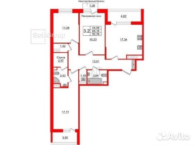 3-к. квартира, 88,2 м², 6/9 эт.