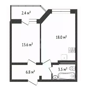 Продается 1-комн. квартира, 43,2 м²