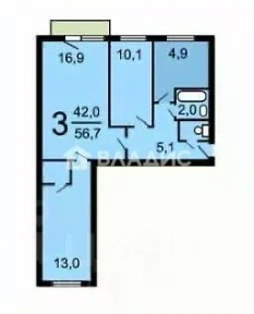 Продается 3-комн. квартира, 56 м²
