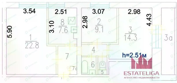 Продается 3-комн. квартира, 64 м²